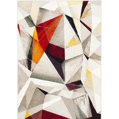 an abstract painting with many different colors and shapes on it's surface, including triangles