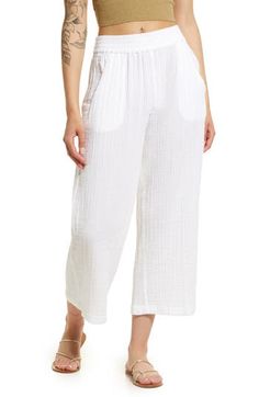 Gauzy cotton means beach-ready style in these lightweight, wide-leg pants that are a cozy and chic addition to your weekend wardrobe. 25" inseam; 22" leg opening; 12" front rise; 16" back rise (size Small) Elastic waist 100% cotton Machine wash, line dry Imported Weekend Wardrobe, Beach Pants, Beach Ready, Rip Curl, Curator Style, Bottoms Pants, Leg Pants, Wide Leg Pants, Womens Bottoms