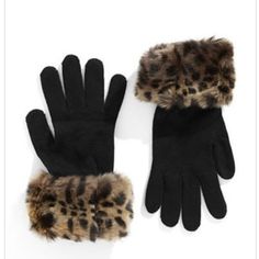 Black Knit Gloves With Faux Fur Cheetah Cuffs Cheetah Accessories, Fur Mitten, Walking In A Winter Wonderland, Thrift Inspo, Knit Gloves, Boho Style Outfits, 22nd Birthday, Black Gloves, Real One