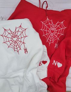 Price is $45 for 1 sweatshirt and $55 for 1 Hoodie When ordering select size, color, add personalization and add to cart.   Go back and select the matching item select size, color, personalization and add to cart Embroidery will be opposite color of matching hoodie/sweater.  Designed will be on Left chest and left sleeve unless stated on personalization section. If only buying one item please let me know what color thread you want. Personalization includes ONLY 1 Letter (Initial and Heart)  any Matching Hoodies For Couples Disney, Bf And Gf Matching Sweatshirts, T Letter Embroidery Design, Valentines Embroidery Designs Hoodies, Unique Boyfriend Christmas Gifts, Spiderman Hoodie Diy, Matching Spiderman Hoodies, Bf Gf Matching Hoodies, Diy Sweatshirt Ideas Iron On