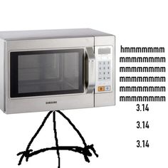 a silver microwave oven sitting on top of a tripod next to a white background