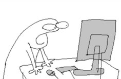 a drawing of a person sitting in front of a computer