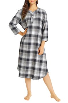 PRICES MAY VARY. Warm nightgowns made from lightweight, plaid cotton flannel Plaid nightgown design with 3/4 sleeves Henley-style button front placket and side slits bottom hem Cotton nightgown keeps you warm and comfortable Machine Wash Cold, Iron Low Heat, Do Not Bleach, Do Not Tumble Dry, Do Not Dryclean Plaid Nightgown, Flannel Nightgown, Cotton Nightgown, Nightgowns, Cotton Flannel, Plaid Flannel, Night Gown, Black And Grey, Bleach