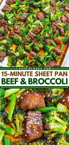 beef and broccoli sheet pan dinner with text overlay