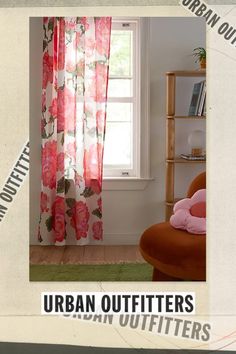 an image of curtains with flowers on them in front of a window and the words urban outfitters written below it