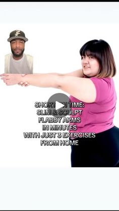 a man and woman pointing at each other with the caption'short time sliver script baby arms in minutes with just 3 exercises from home '