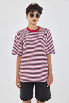 Oversized Striped T Shirt Oversized Trousers, Rococo Fashion, Shirt Silhouette, Striped T Shirt, Sweaters Knitwear, Navy Stripes, Active Wear Tops, Latest Fashion For Women, Navy White