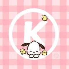 the letter k is for rabbit with chicks in it's stomach on a pink and white checkered background