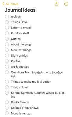 a list with the words journal ideas on it