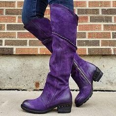 Category:Boots; Upper Materials:Faux Leather,PU; Season:Fall,Winter; Heel Type:Chunky Heel,Block Heel; Gender:Women's; Toe Shape:Round Toe; Type:Knee High Boots; Style:Vintage,Minimalism,Casual; Heel Height(inch):1-2; Outsole Materials:Rubber; Occasion:Daily,Outdoor; Closure Type:Zipper; Pattern:Solid Color; Listing Date:10/11/2023; 2024 Trends:Plus Size Boots And Jeans, 70s Glam, Purple Boots, Buckled Flats, Boots Knee High, Suede Boots Knee High, Boots Cowboy, Purple Suede, Block Heel Boots