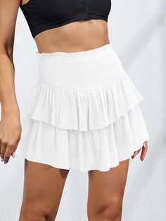 Smock Tiered Ruffle Mini Skirt - AnotherChill Mini Skirt Summer, Mini Skirt White, Short Pollera, Vintage Vacation, Street Y2k, Tiered Mini Skirt, Ruffle Mini Skirt, Skirt White, Pleated Mini Skirt