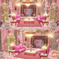 this is an image of a pink living room in the style of barbie's house