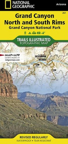 the map for the grand canyon and south rims national park, with mountains in the background