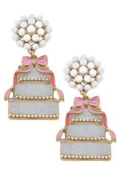 Celebrate your special day with our Brides & Bows Enamel Wedding Cake Earrings in Pink. These bridal earrings add the perfect touch of elegance to any celebration. Handcrafted with beautiful enamel and detailed with delicate bows, they are the perfect accessory for any bride. Cake Earrings, Bridal Earrings, Wedding Cake, Your Special, Wedding Cakes, Special Day, Cake, Pink