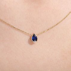 14K Solid Gold Blue Sapphire Necklace, Handmade Sapphire Jewelry for Women, Teardrop Birthstone Pendant for Mom, Bridesmaid Fine Jewelry - Etsy Fine Jewelry Pear-shaped Sapphire, Pear-shaped Necklace With Bezel Setting For Gift, Pear-shaped Bezel Setting Necklace For Gift, Elegant Yellow Gold Teardrop Birthstone Necklace, 14k Gold Birthstone Necklace With Gemstone For Formal Occasions, Formal 14k Gold Birthstone Necklace With Gemstone, Formal 14k Gold Birthstone Necklace, Fine Jewelry Sapphire Drop Necklace, Pear-shaped Sapphire Necklaces For Anniversary