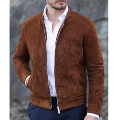 Mens brown suede biker jacket, men brown casual suede jacket Mens Autumn Outfits, Autumn Outfits Casual, Brown Suede Leather Jacket, Business Casual Jacket, Suede Jacket Men, Designer Leather Jackets, Suede Biker Jacket, Suede Biker, Suede Leather Jacket