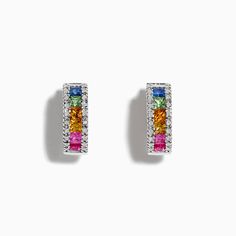 Effy Watercolors 14K White Gold Sapphire & Diamond Earrings, 1.76 TCW White Gold Multi-stone Earrings Fine Jewelry, Multicolor Cubic Zirconia Fine Jewelry Earrings, Fine Jewelry Multicolor Cubic Zirconia Earrings, Multicolor Cubic Zirconia Earrings Fine Jewelry, Multicolor Cubic Zirconia Earrings For Formal Occasions, Elegant Round Rainbow Earrings, Luxury Multicolor Sterling Silver Earrings, Multicolor Multi-stone Anniversary Earrings, Multicolor Multi-stone Earrings For Anniversary