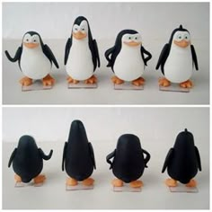 the penguins are posed in different positions to look like they're ready for action