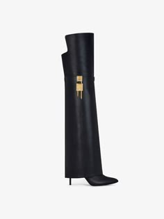 Shark Lock Stiletto over-the-knee boots in leather - black | Givenchy US Metal Gear Rising Revengeance, Givenchy Shark, Givenchy Boots, Almond Toe Boots, Watercolor Doodle, Boot Collection, Metal Gear Rising, Bag Clothes, Slip On Boots