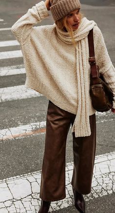 Brown White Striped Sweater, Norway Fashion Fall, Winter Mediterranean Outfits, Colorful Winter Scarf, Casual Boho Winter Outfits, Free People Winter Outfits, Free People Style Outfits, Warm Layered Outfits, Winter Boho Outfits Cold