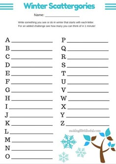 printable winter scatterer for kids to practice their handwriting and spelling with the letter s