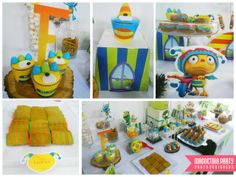 a collage of photos showing various items for a children's birthday party