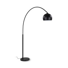 a black floor lamp on a white background with the light turned off and dimming