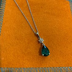 Nwt Emerald Necklace. 18 Inch Chain. Formal Teardrop Chain Jewelry, Elegant May Birthstone Jewelry With Chain, Elegant May Birthstone Chain Jewelry, Formal Teardrop Pendant Necklace With Chain, Formal Teardrop Necklace With Chain, Open Heart Necklace, Green Beaded Necklace, Spike Necklace, Agate Pendant Necklace