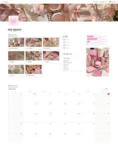 a desktop screen shot of a pink and white calendar with images of cupcakes on it