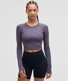 Swiftly Tech Cropped Long-Sleeve Shirt 2.0 | Women's Long Sleeve Shirts | lululemon Breathable Long Sleeve Top With 4-way Stretch, Fitted Lululemon Tops With Thumbholes, Technical Breathable Lululemon Tops, Functional Medium Support Lululemon Tops, Compressive Lululemon Tops With Go-dry Technology, Compressive Lululemon Tops With Go-dry, Functional Lululemon Top With Medium Support, Fitted Lululemon Tops With Light Support, Lululemon Breathable Technical Tops