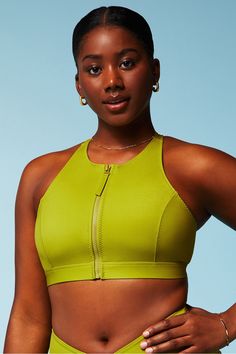 High Tide Zip-Front Swim Top Fabletics green female Activewear >> Womens >> Swim >> Tops regular Swim 4-Way Stretch/Removable Bra Cups Versatile Green Stretch Sports Bra, Green High Stretch Nylon Sports Bra, High Stretch Green Nylon Sports Bra, Versatile Green Activewear For Sports, Green Sports Activewear, Green Versatile Moisture-wicking Sports Bra, Versatile Green Moisture-wicking Sports Bra, Versatile Green Sports Bra With Medium Support, Green Compressive Sleeveless Sports Bra