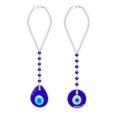 two necklaces with evil eye charms hanging from it's sides, on a white background