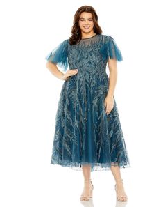 High Neck Flutter Sleeve A Line Embellished Dress – Mac Duggal