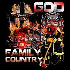 Firefighter-God Family Country Metal Sign 8 Volunteer Firefighter Quotes, God Family Country, Dinosaur Decor Bedroom, The Fireman, Custom Family Illustration, Firefighter Pictures, Unique Wreath, Custom Family Tree