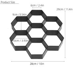 four hexagonal trays are shown with measurements for each one in the image