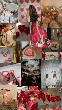 a collage of valentine's day pictures with hearts and candles