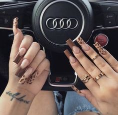 Brown Acrylic Nails, Long Acrylic Nail Designs, Bling Acrylic Nails, Acrylic Nails Coffin Short