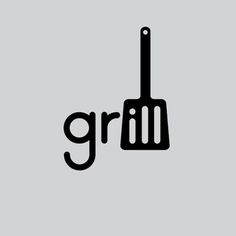 a black and white image of a spatula with the word grl on it