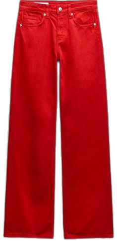 Casual Red High-rise Jeans, Casual Red High Rise Jeans, Casual High Rise Red Jeans, Red Mid-rise Pants For Fall, Red Mid-rise Bottoms For Fall, Mid-rise Red Pants For Fall, Fall Mid-rise Red Bottoms, Zara Cotton Jeans For Fall, Red Relaxed Fit Jeans For Fall