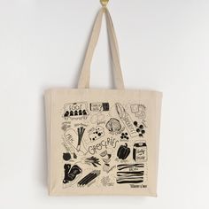 Grocery Themed Tote Bag – Artist-Designed & USA-Printed Elevate your shopping trips with our Grocery Themed Tote Bag, illustrated by the Tuxberry & Whit sisters. Screen printed in Denver, Colorado, this heavy cotton canvas tote features playful food illustrations that celebrate everyday essentials. Durable, eco-friendly, and charming, it transforms errands into a delightful experience. Key Features Food-Inspired Art: Hand-drawn groceries for a cheerful touch. Eco-Friendly Cotton: Reusable and st Grocery Bag Design, Modern Illustration Style, Tote Bag Illustration, Tote Bag Designs, Bag Illustration, Grocery Tote Bag, Food Inspired, Market Tote Bag, Modern Illustration