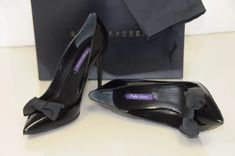 NEW RALPH LAUREN Purple Label Cemira Black Leather Bow Pumps Shoes Heels 40 41 | eBay Grosgrain Ribbon Bows, Bow Pumps, Purple Label, Leather Bow, Ralph Lauren Purple Label, Pumps Shoes, Shoes Heels Pumps, Leather Bows, Heels Black