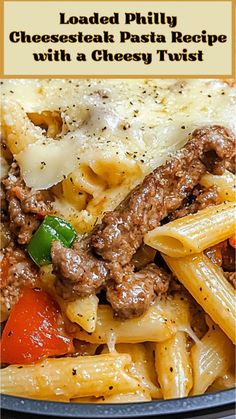 the pasta dish is loaded with cheese and meat, ready to be served in an oven