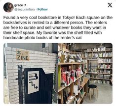 two photos side by side, one with bookshelves and the other with shelves full of books