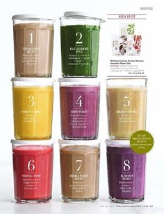 the contents of a smoothie are shown in different colors and sizes, including one for each