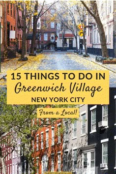 the streets in greenwich village, new york city are lined with colorful houses and trees