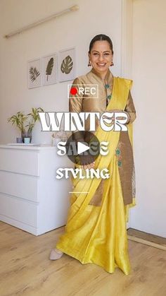 Winter Saree Blouses For Women, Winter Wear On Saree, How To Style Saree In Winter Wedding, Winter Saree Styling, Saree Style For Winter, Sarees In Winter, How To Wear Saree In Winter, Saree In Winter How To Wear, Winter Wear With Saree