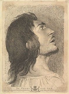 a drawing of a man's head with his eyes closed and hair pulled back