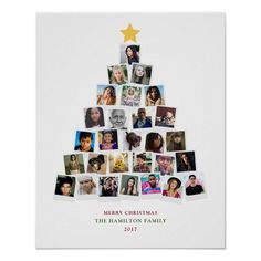 a christmas tree made up of photos with the words merry christmas in gold on it