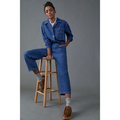 With An Of-The-Moment Silhouette, This Denim Jumpsuit Is The Epitome Of Wear-Anywhere Charm - Just Add Sneakers Or Ankle Boots For Playfully Pulled-Together Look. 100% Cotton Relaxed Fit Side Slant And Back Patch Pockets Button Front Hand Wash Imported Dimensions 56.25"L 26" Inseam Mare Mare Anthropologie, Denim Dress Outfit Ideas, Denim Utility Jumpsuit, Denim Dress Outfit, Tuxedo Jumpsuit, Jumpsuit Denim, Denim Shorts Outfit, Jumpsuit Navy Blue, Utility Jumpsuit