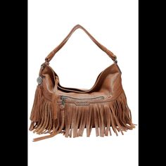 "New - The Item Is Brand-New, Unused, And Unworn. The Item May Or May Not Have The Original Tags And/Or Original Packaging. Style: The Lulu Main Zip Closure, Exterior Zip Pocket, Fringe/Braiding Detail, Top Handle Two Zip Pockets, Slip Pocket Measures Approximately 18"W X 3.25"D X 11.5"H With A 4" Handle Drop; Weighs 1.9 Lbs Body 100% Leather; Lining 100% Polyester" Brown Fringe Bag For Fall, Chic Brown Fringe Hobo Bag, Trendy Brown Hobo Bag With Fringe, Brown Leather Shoulder Bag With Fringe, Brown Fringe Hobo Satchel Bag, Brown Leather Fringe Shoulder Bag, Trendy Brown Shoulder Bag With Leather Backing, Travel Hobo Bag With Fringe In Brown, Brown Textured Leather Bags For Fall